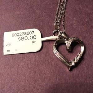 Kay jewelers 925 silver heart white stone necklace 18" chain